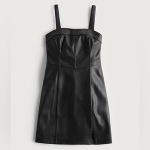 hollister faux leather mini dress black